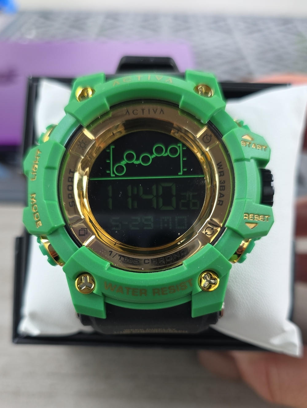 758. Activa Green, Gold, Black Digital Sports Watch